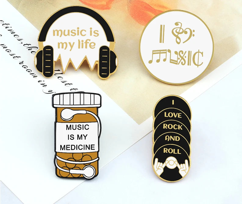 Personality Music Enthusiast Badges Pins MUSIC IS MY LIFE Earphone CD Brooches Kids Backpack Decoration Pins Jewelry Gift Girl