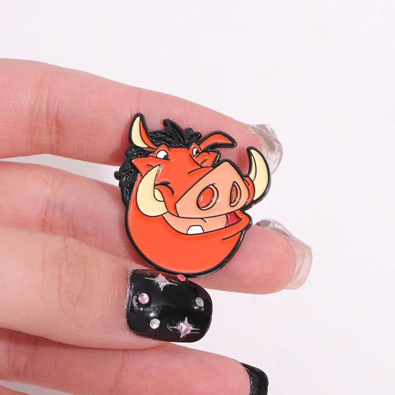 Cartoon Movie The Lion King Creative Enamel Pins Pig Pumbaa Timon Metal Brooches Lapel Badges Accessories Fans Gifts