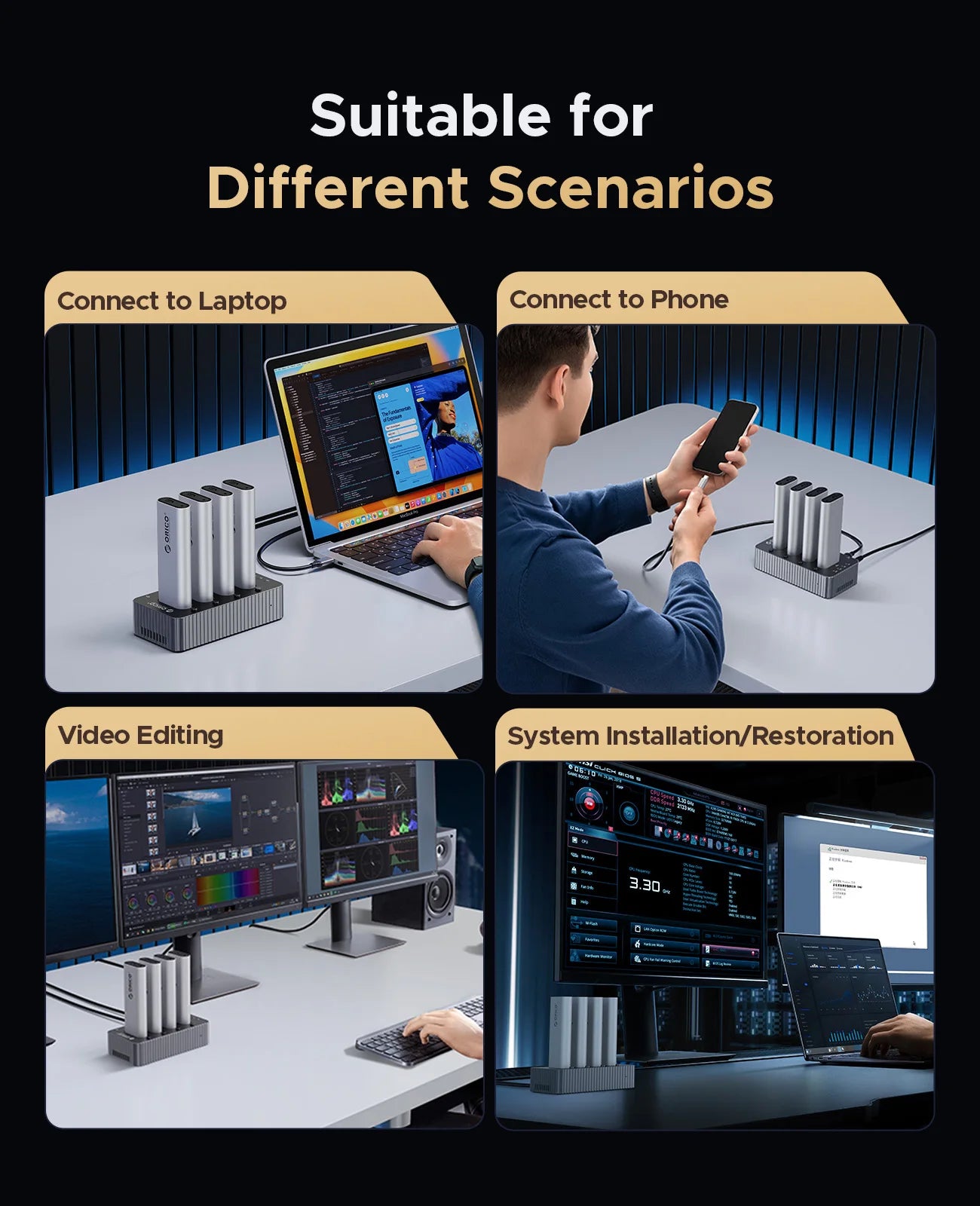 ORICO USB4 40Gbps M.2 NVMe SSD Clone Docking Station 4 Bay 2 Bay offline clone  SSD enclosure for Internal SSD Duplicator