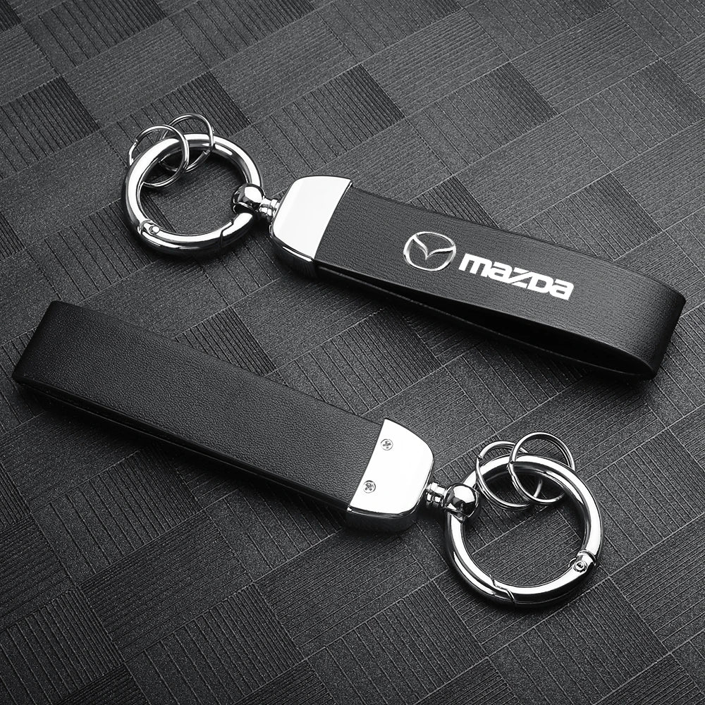1Pc Car Key Holder KeyRing Leather Keychain With Logo Accessories For Mazda 2 3 MS 6 CX 5 Artzma 6 Axela MX30 CX-8 Miata Demio 7