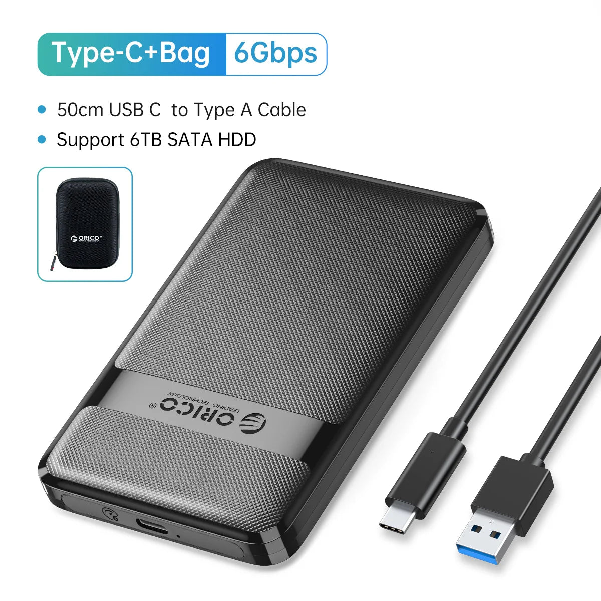 orico 2.5 Inch HDD Case SATA to USB3.0/Type-C Hard Drive Enclosure 6Gbps Max USB-C External SATA HDD enclosure Support Uasp