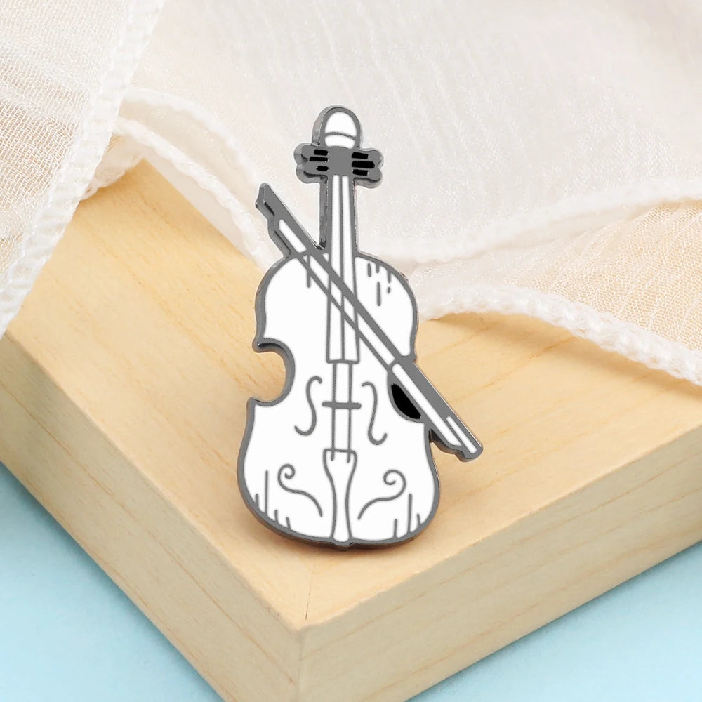 Cool Violin Enamel Pins Elegant Piano Accordion Bass Instrument Brooches Musician Shirt Lapel Pin Badges Jewelry for Music Lover