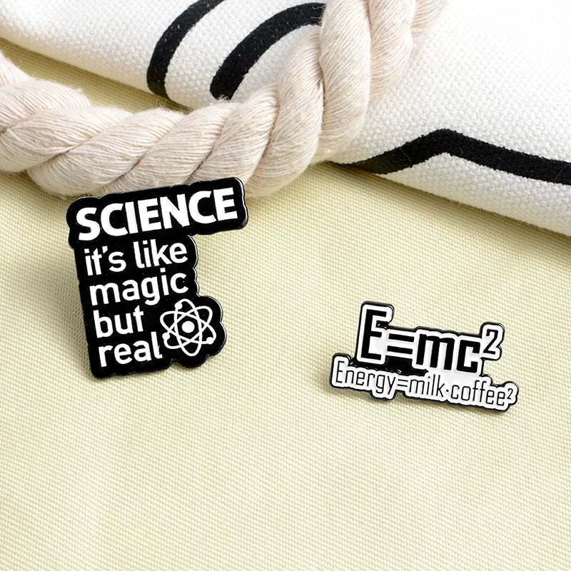 Science It's Like Magic But Real Enamel Pins Black Letters Energy Milk Coffee Magical Chemical Badge Pin Buckle Gift for Friends