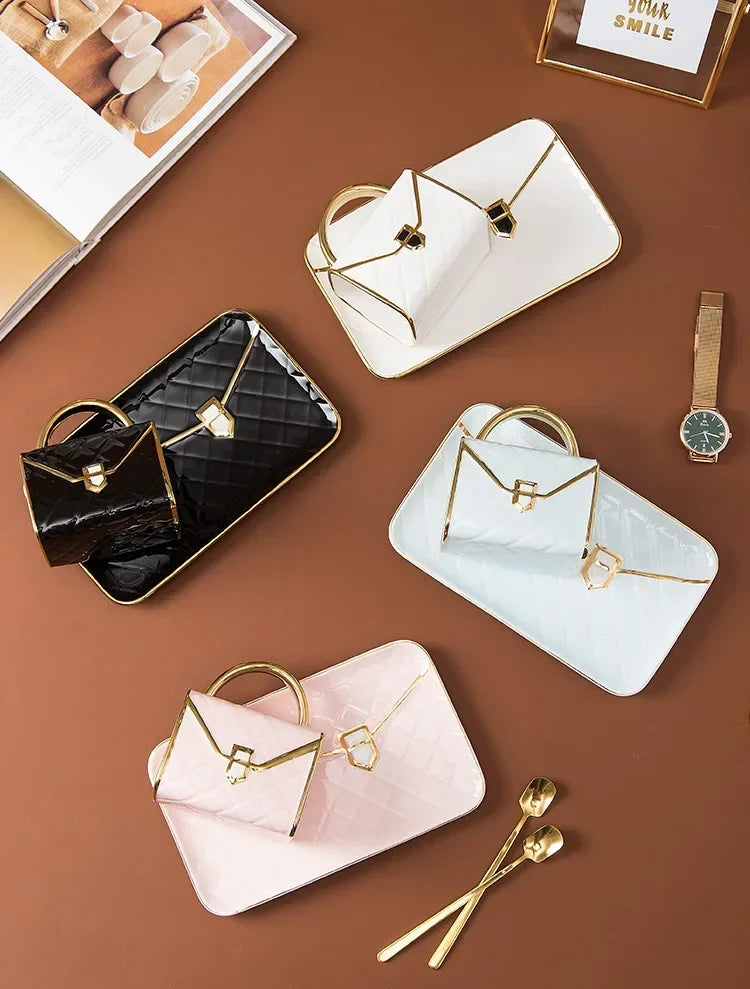 Handbag Shaped Mug Luruxy Coffee Cup Creative Tote Bag Shaped Cups Linner Saucer Set Dessert Afternoon Tea Mugs Drinkware Gifts