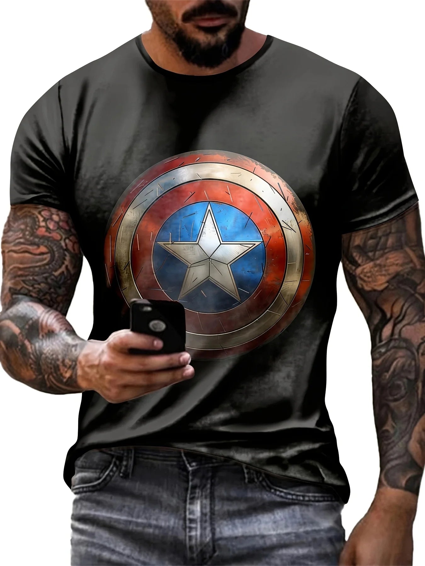 2025 NEW Marvel Men Short Sleeve T Shirt Superhero Tops Captain America Avenger T Shirt Streetwear