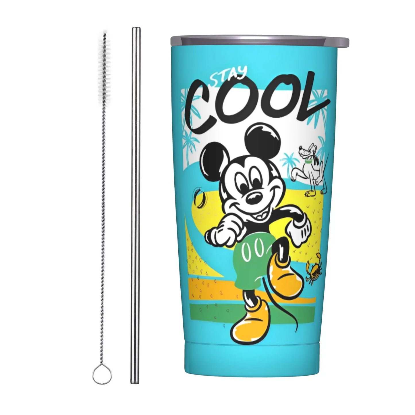 Cartoon Fantasia Mickey Tumbler Vacuum Insulated Magic Wizard Thermal Cup with Lid Straw Office Home Mugs Hot Cold Drink, 20oz