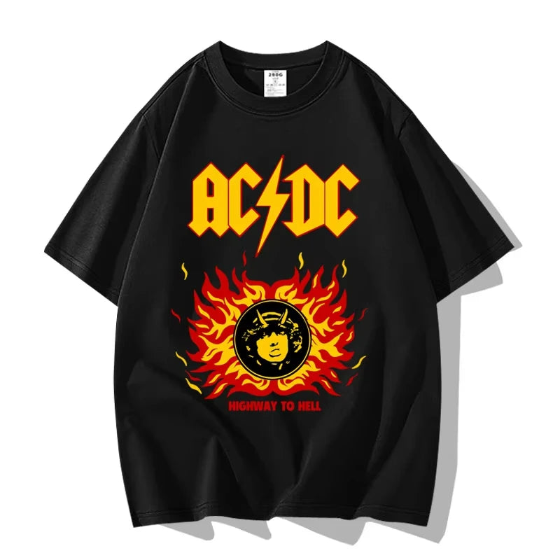 American Street Punk Rock Band ACDC Hip Hop Short Sleeve T-shirt Clothing Clothing Casual Men's and Women's 100% Cotton T-shirt