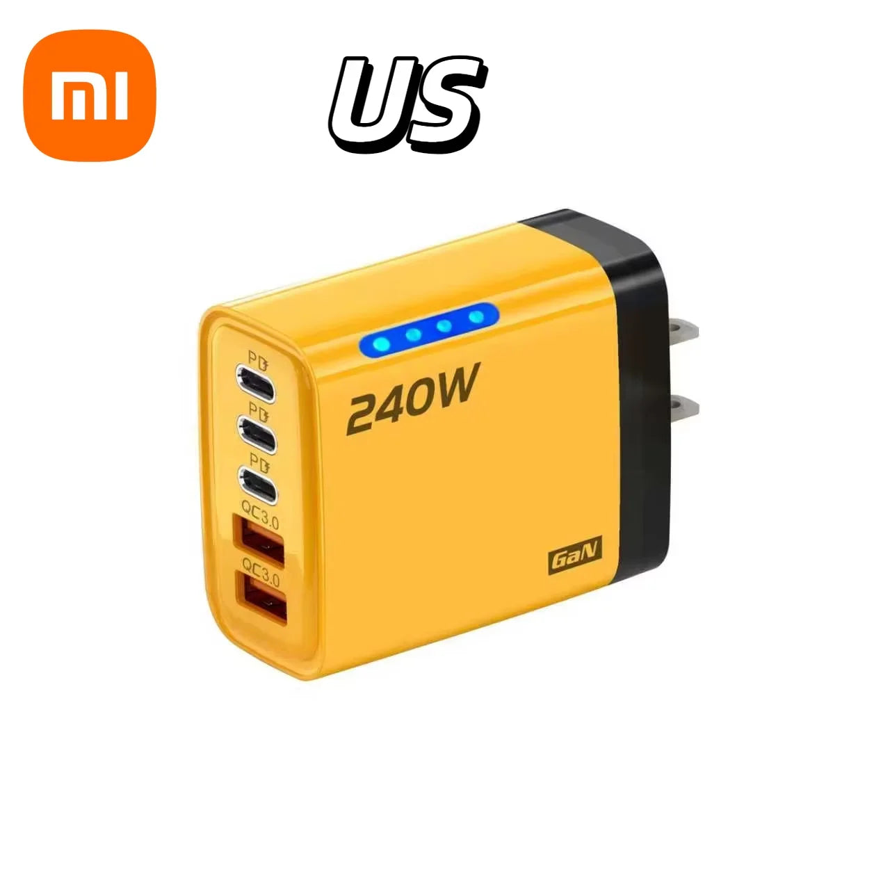 Xiaomi 5 in 1 240W  GaN Fast Charger With LED Light 2USB+3Type-C Multi Port Phone Charging Head For iPhone Huawei Laptop Tablets