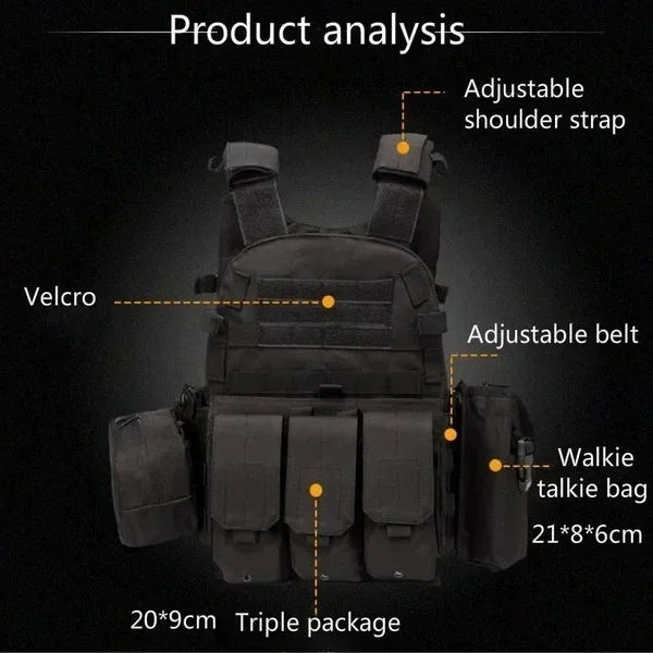 6094 Military Tactical Vest Body Armor Combat Army CS Gear Hunting Plate Carrier Airsoft Accessories Wargame Pouch Molle Vest