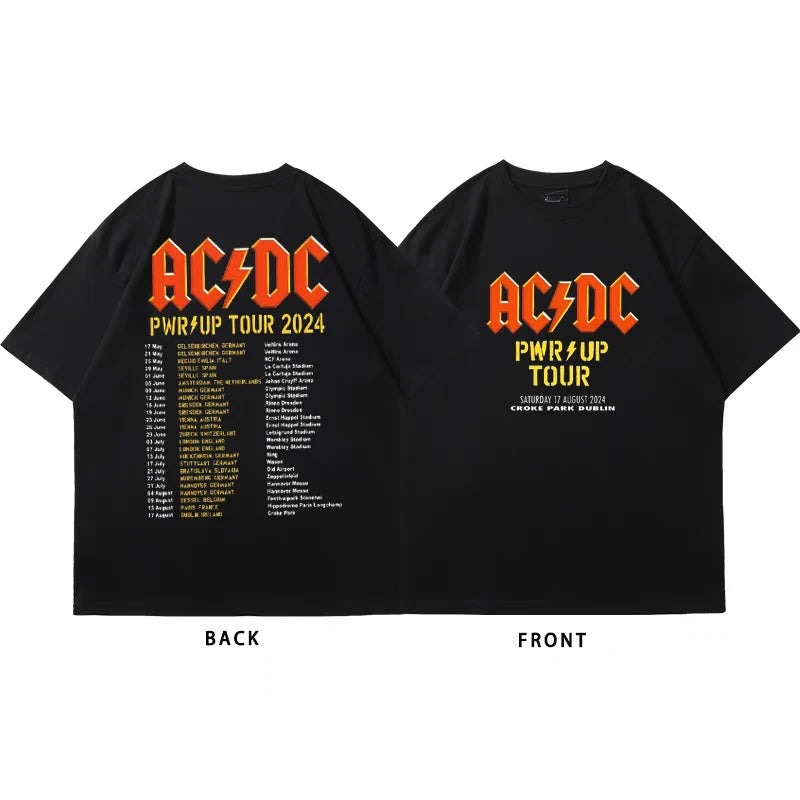 ACDC PWR UP TOUR 2024 Print Shirt Classic Patterned Shirt From 1979 Hip Hop Trend Tee Shors Sleeve Men's T-shirt 100% Cotton