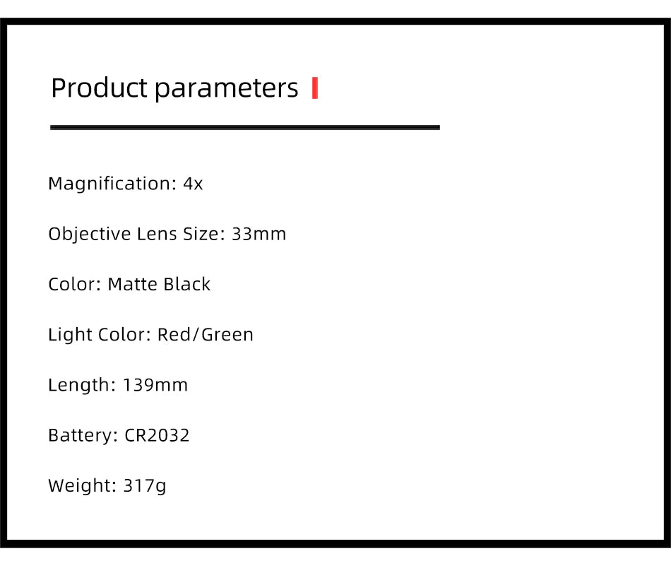 DIANA 4X33 Red and Green Dot Scope Tactical Optical Rifle Scope with rails for 11 / 20mm Orbital Rifle Scope