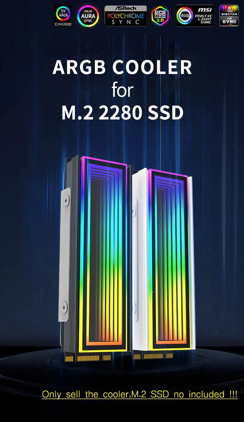 5V/3Pin ARGB AURA Sync Computer 2280 SSD M2 Radiator Aluminum PC RGB M.2 Nvme Cooler Heatsink Solid State Drive Heat Sink Cooler