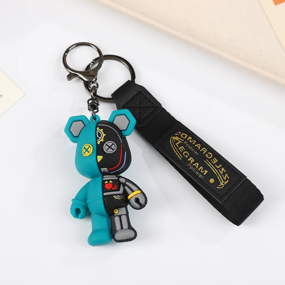 Keychain Cartoon Simple Mechanical Bear Cute Niche Doll Keychain Chain Bag Personalized Small Pendant Accessories DecorativeGif