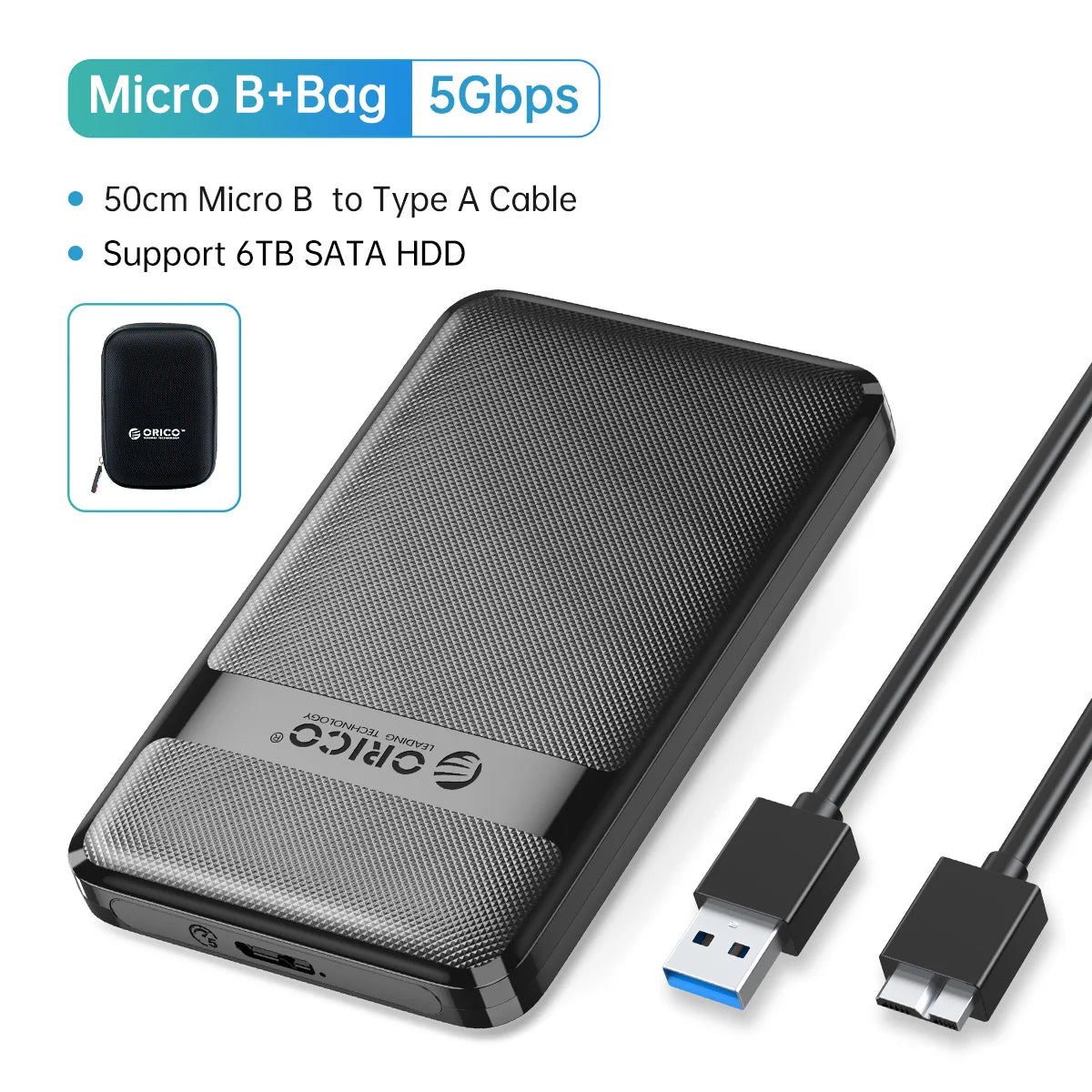 orico 2.5 Inch HDD Case SATA to USB3.0/Type-C Hard Drive Enclosure 6Gbps Max USB-C External SATA HDD enclosure Support Uasp