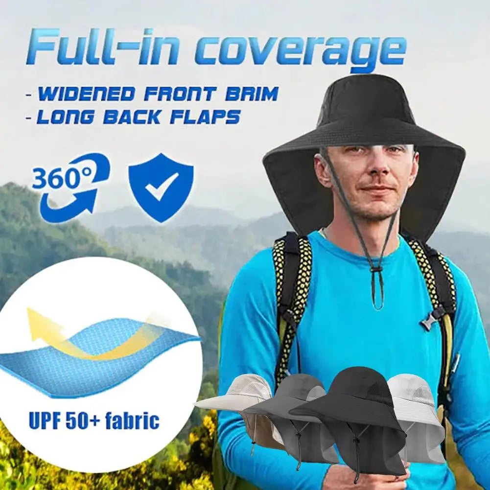 Outdoor Fisherman Hat Wide Brim Bucket Hat With Neck Hiking Cover Adjustable Outdoor Fishing Camping Travel Anti Uv Hat Cap