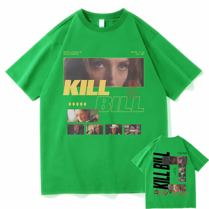Classic Vintage Action Movie Kill Bill Double Sided Print T-shirt Quentin Tarantino T Shirts Men Women Casual Oversized Tshirt
