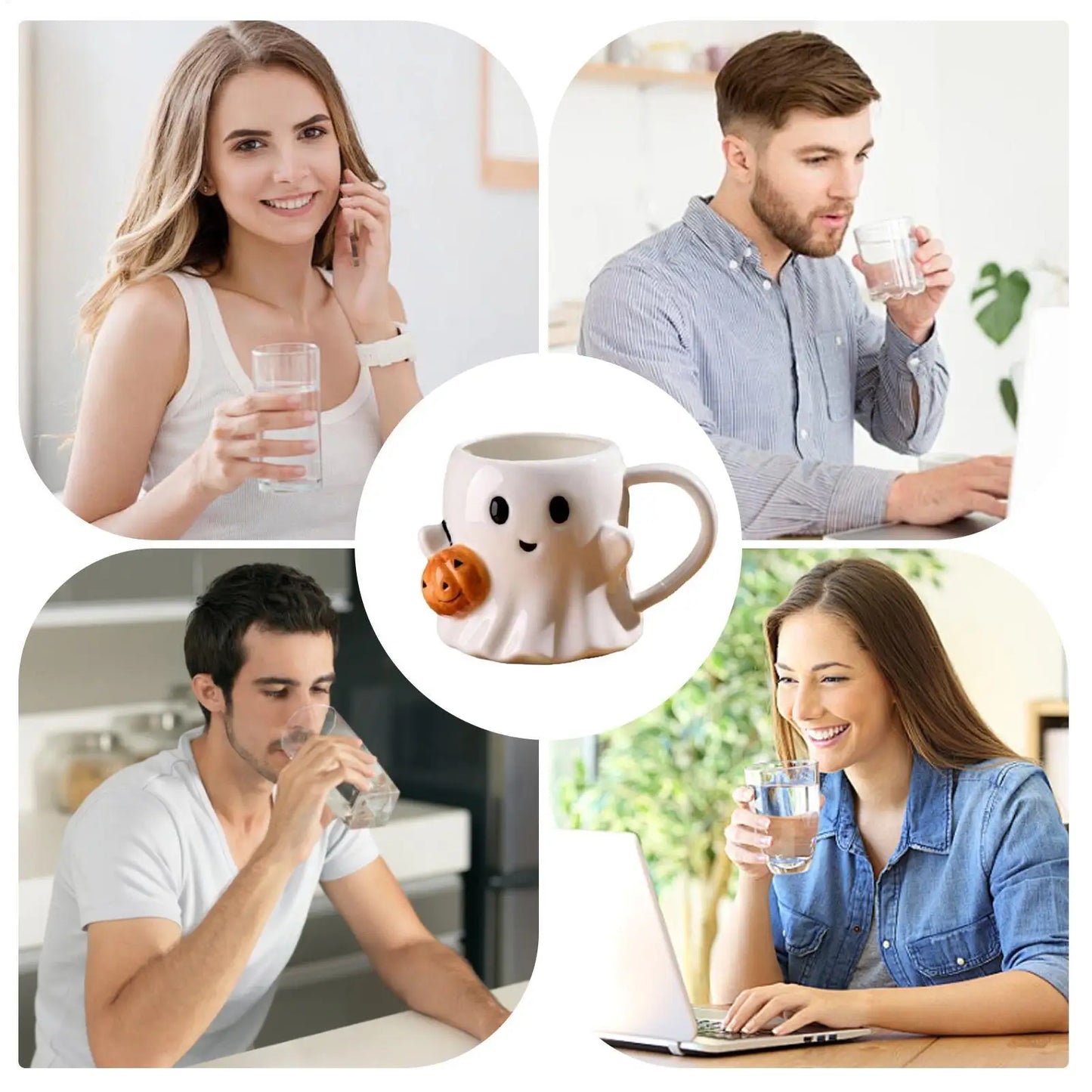 Cute Halloween Pumpkin Ghosts Ceramic Mugs Ceramic Drinking Glass With Handle Halloween Funny White Ghosts Coffee Cup