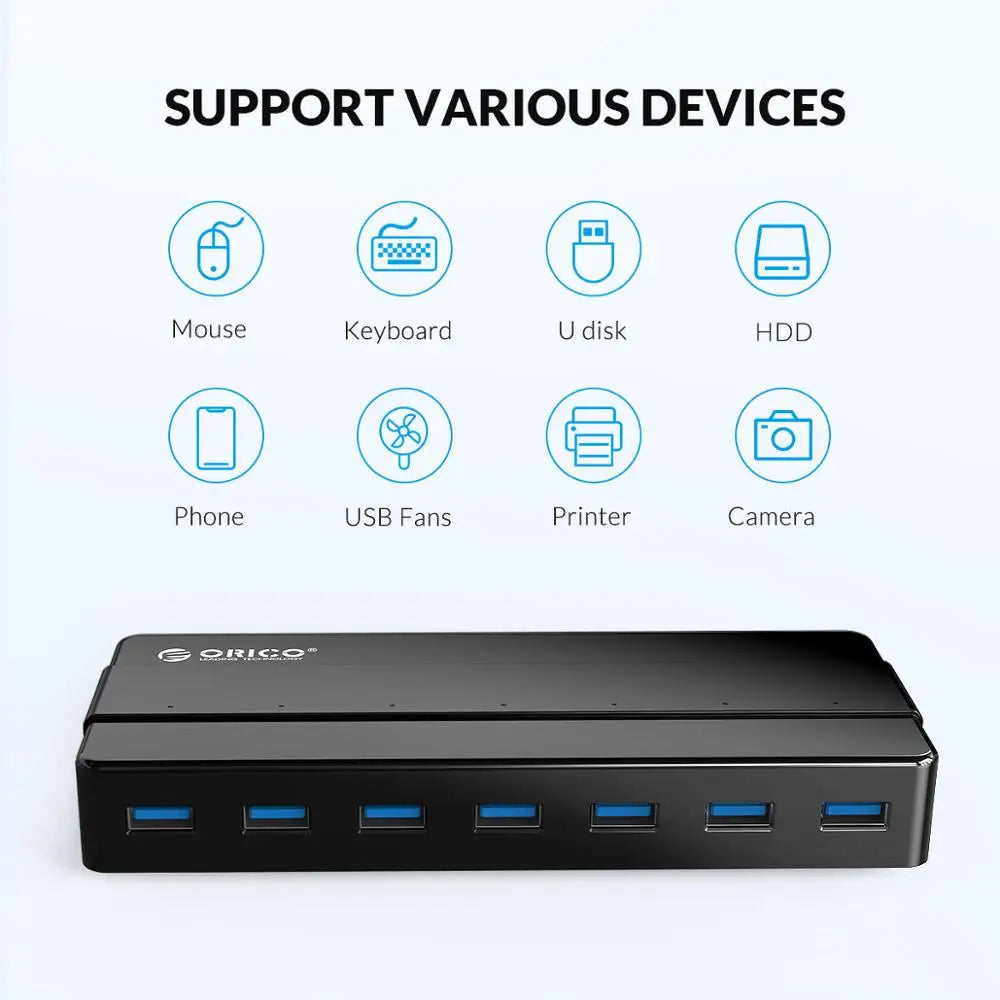 ORICO 4 7 Ports USB 3.0 High Speed Hub with 12V Power Adapter USB Splitter OTG Adapter for Desktop Laptop Computer Accessories