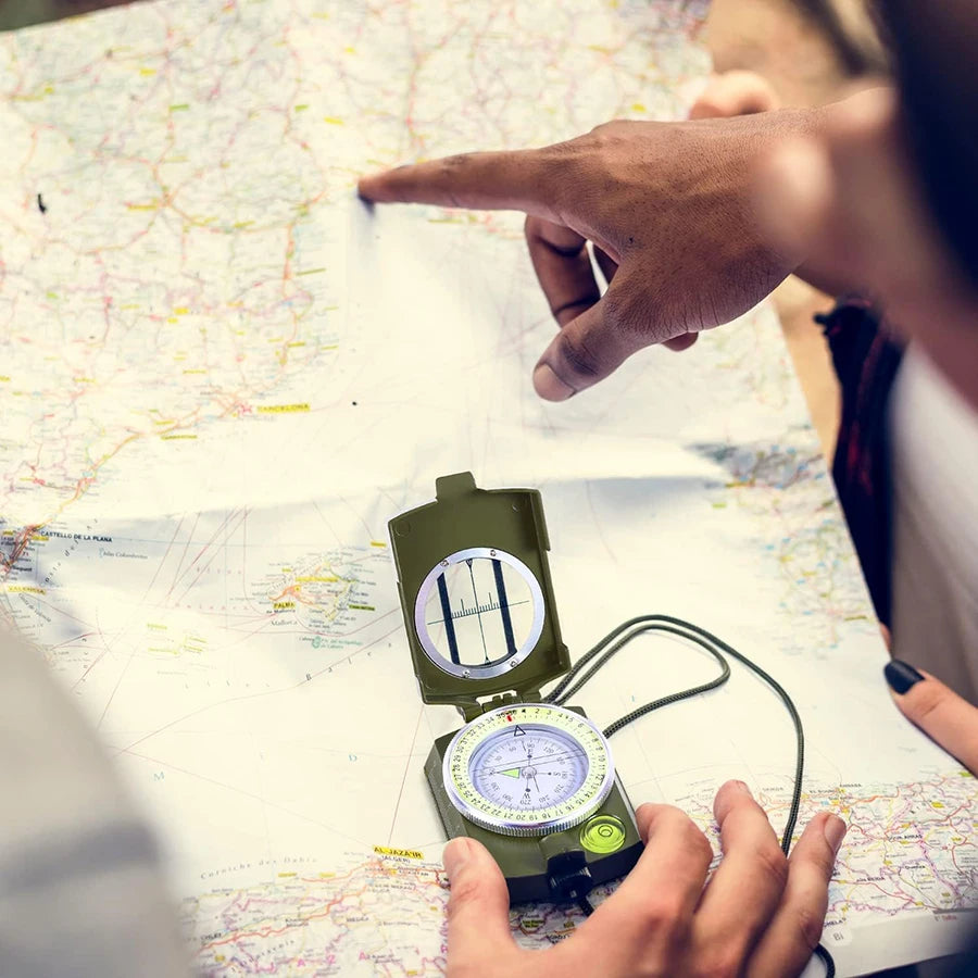 Tactical Survival Compass - Waterproof & Shockproof with Sighting Function, Carabiner & Pouch for Military Hiking Navigation