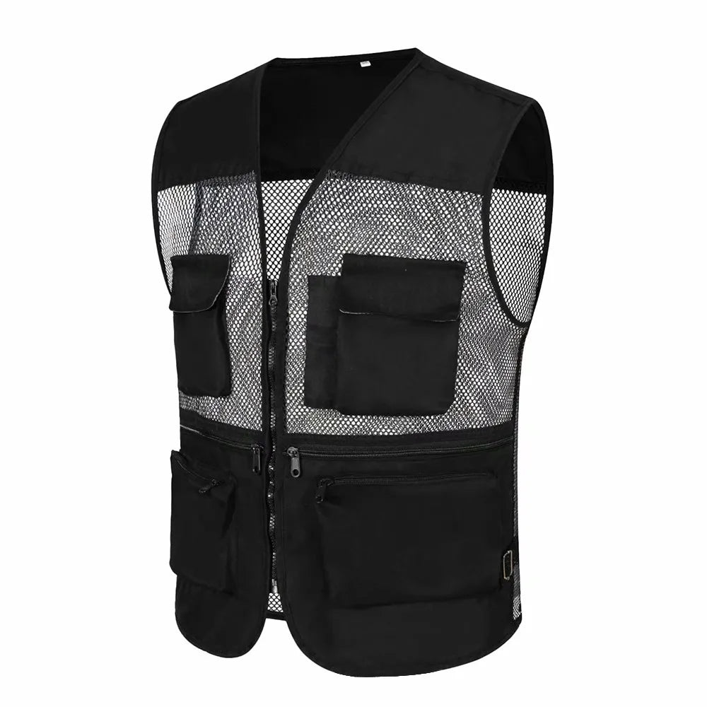 Men's Summer Mesh Fishing Vest Photography Works Multi Pocket Outdoor Journalist Vest Sleeveless Jacket