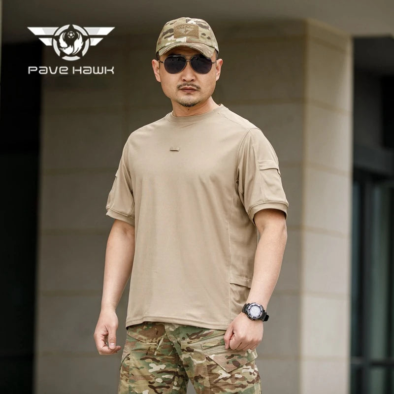 Men's Army Tactical T-shirt Military Training Quick-drying Breathable Short Sleeves Summer Beach Sun Protection Casual T-shirt