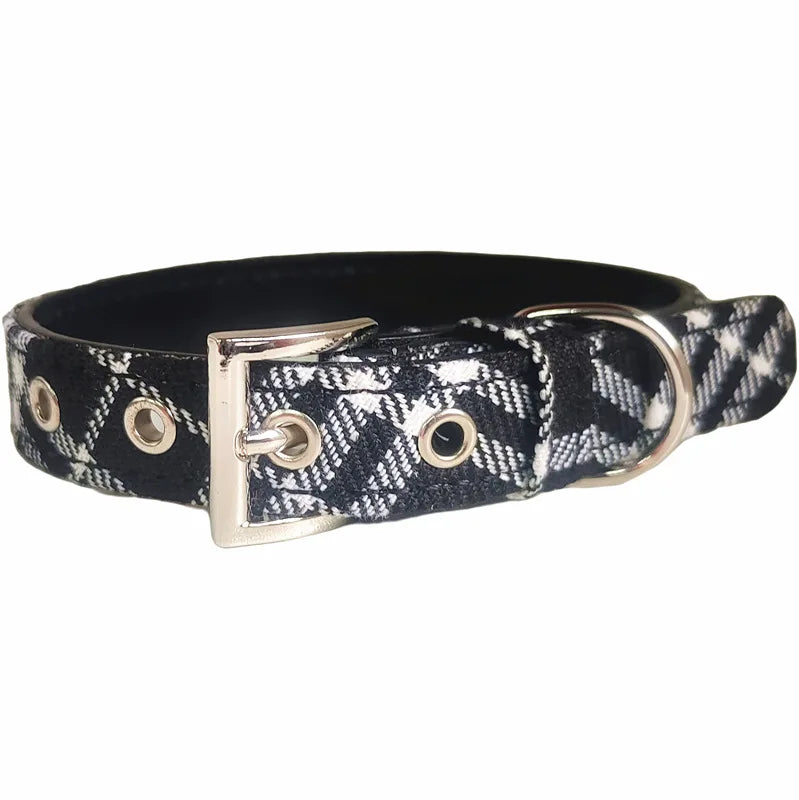 Pet Collar Scottish Plaid Dog Collar Classic Red PU Leather Earthy Yellow Twill Dog Pet Supplies Adjustable Pet Collar