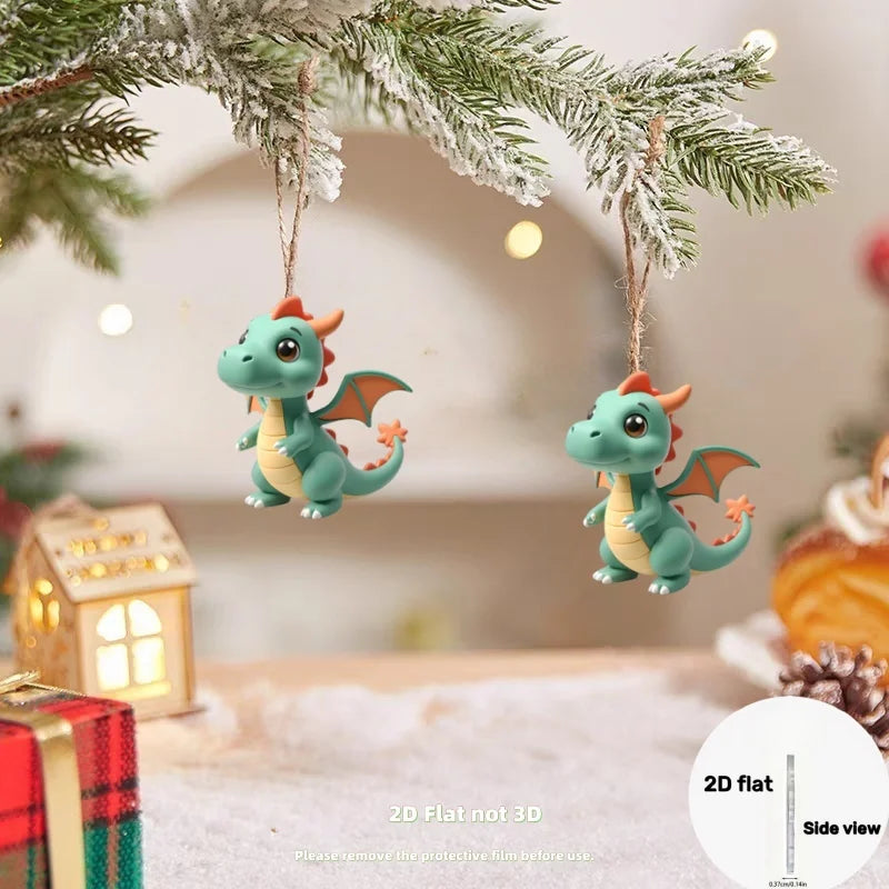2D Green Dragon Keychain Adorable Car Pendant Acrylic Hanging Ornament Backpack Wallets Accessories Halloween Party Gift Gadget
