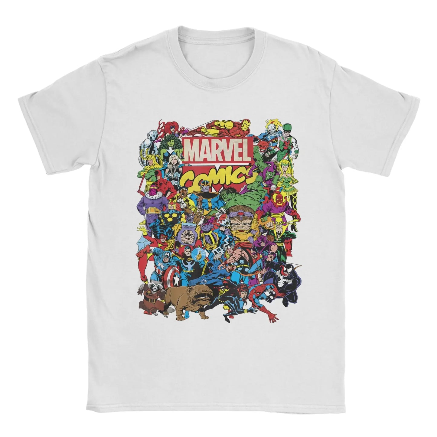 Men's Marvel Comics Avengers Heroes Group Shot T Shirts  Pure Cotton Clothes Vintage Short Sleeve Tees Gift Idea T-Shirt