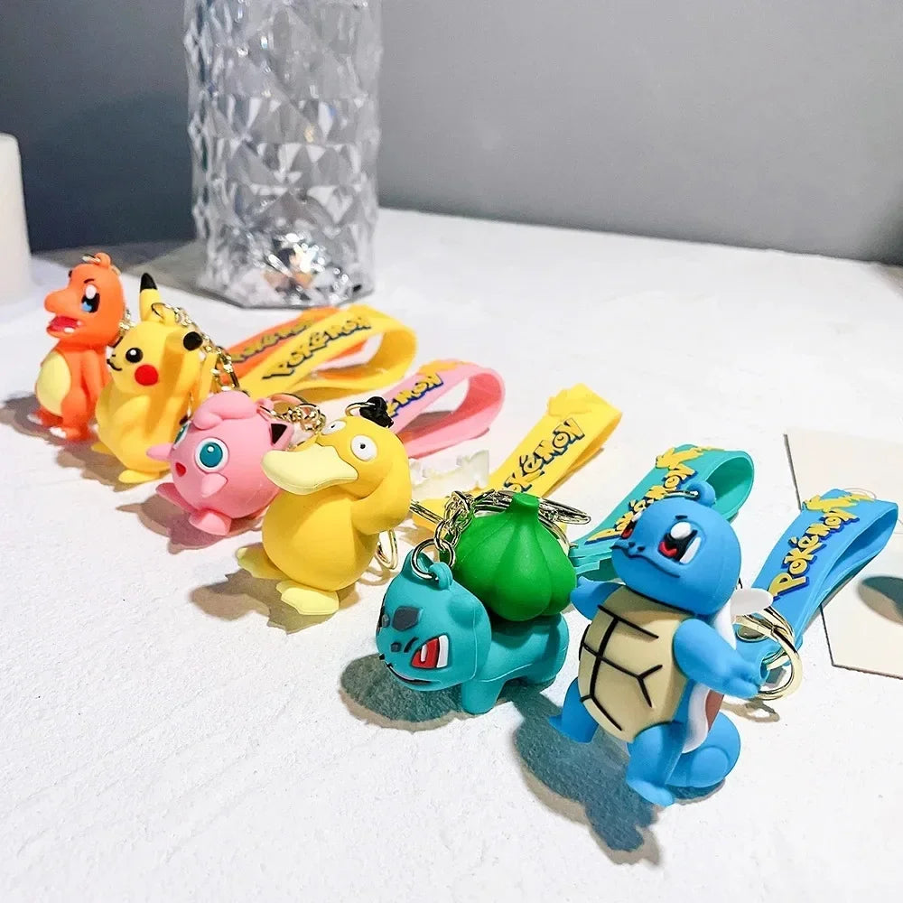 New Pokemon Pikachu Keychain Anime* Cartoon Key Chain Charmander Psyduck* Fashion Keyring Pendant Accessories Toys Kids Gifts*