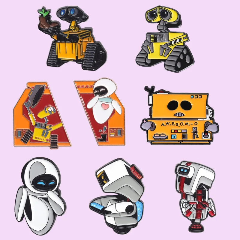 Classic Cartoon Movie Walle Eve Robot Enamel Pins for Backpack Bag Metal Brooch Badges Gifts for Fans Collection