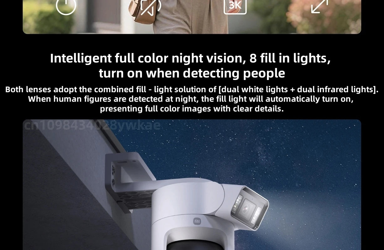 Xiaomi Outdoor Camera 4 Dual Lens 5MP 3K HD Dual View Monitoring Panoramic Closeup Tracking IP66 Weatherproof AntiTheft