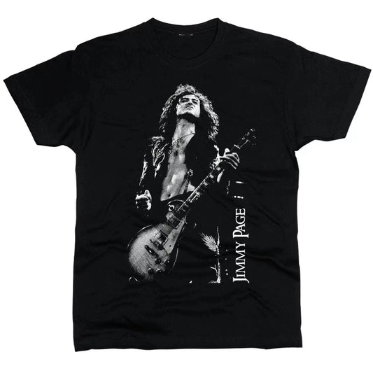 Jimmy Page Led Zeppelin Cotton Black Loose and Breathable Men's and Women's Same Crew Neck Pure Cotton T-shirt
