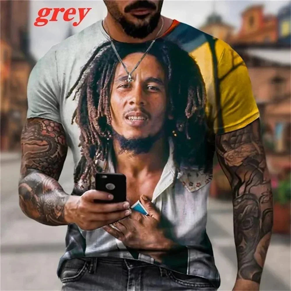 2025 Summer Men's T-shirts Rock Bob Marley 3d Print O-neck Short Sleeve Street Hip-hop Shirt Oversized Tops & Tees Men Clothing