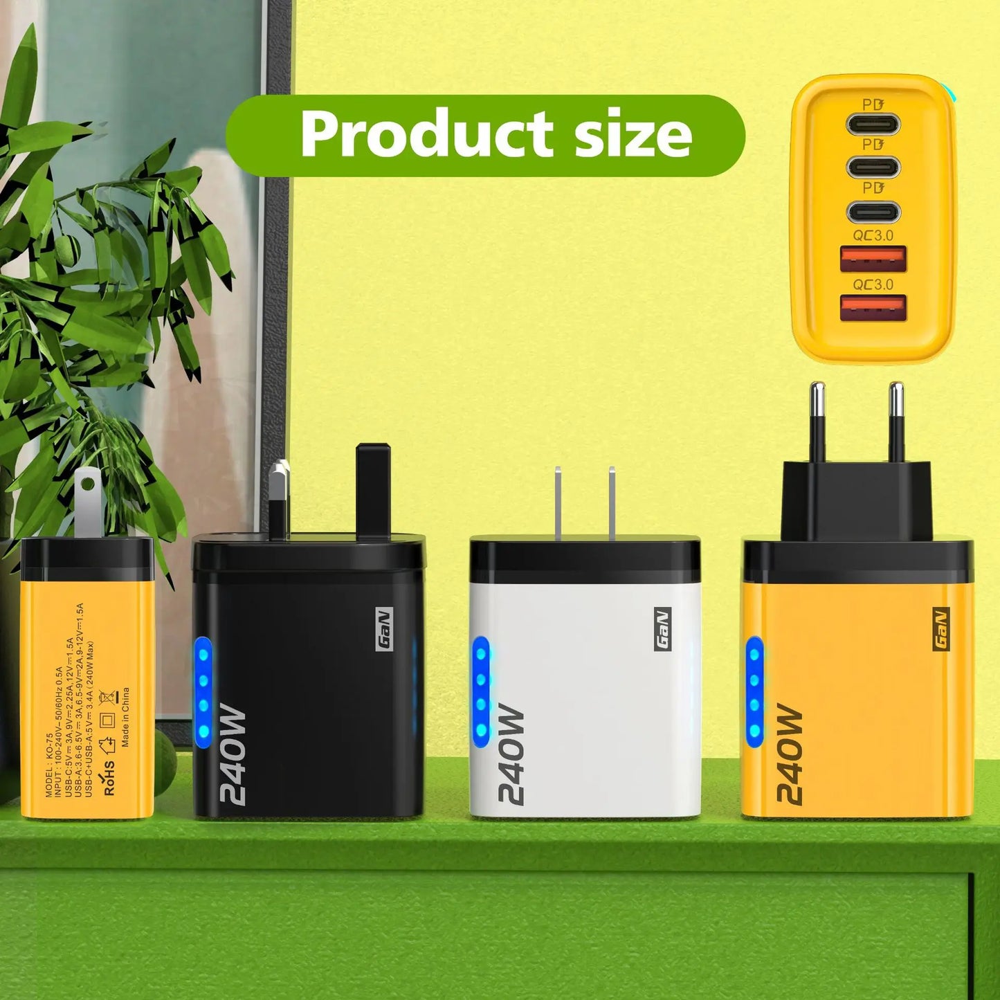 Xiaomi 5 in 1 240W  GaN Fast Charger With LED Light 2USB+3Type-C Multi Port Phone Charging Head For iPhone Huawei Laptop Tablets