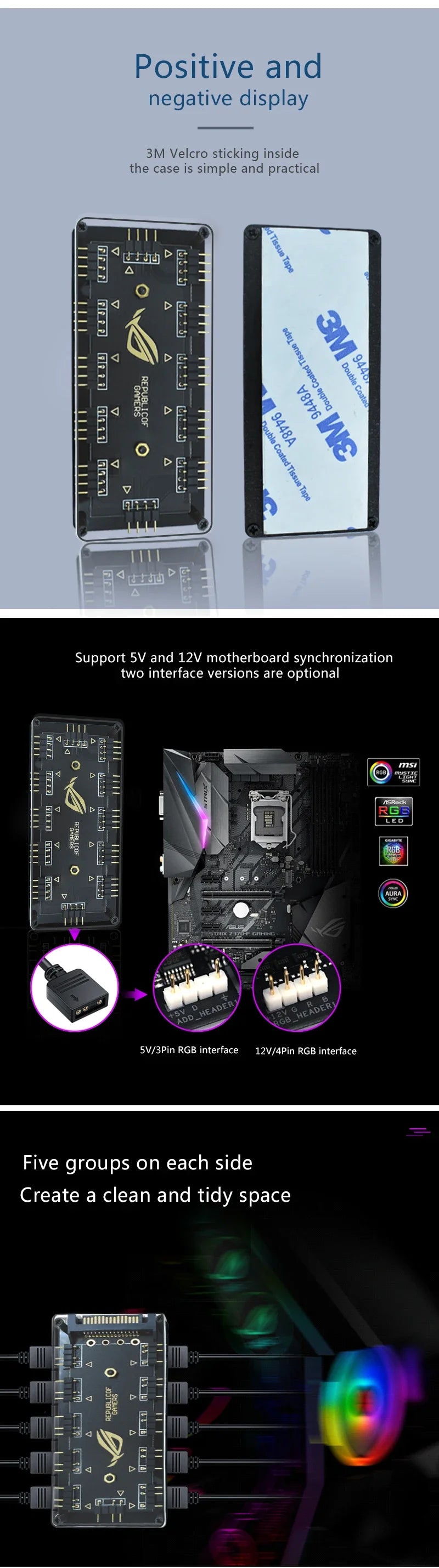 5V 12V 3 4 Pins RGB Connector 4pin 3pin RGB Wire Splitter Extension Cable for Computer Fan Motherboard AURA RGB LED Tape Light