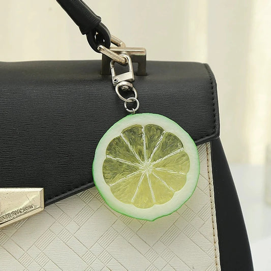 PVC Simulation Fruit Key Chain Lemon Slice Food Model Funny Shooting Prop Car Key Chain Bag Hanging Jewelry Gift
