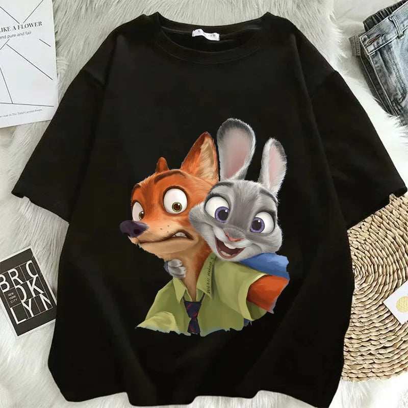 Zootopias Outfit T Shirt for Men Women Tee Judy Nick Movie Oversize Shirts Fashion Loose Cotton Clothing Love Gift for Couple