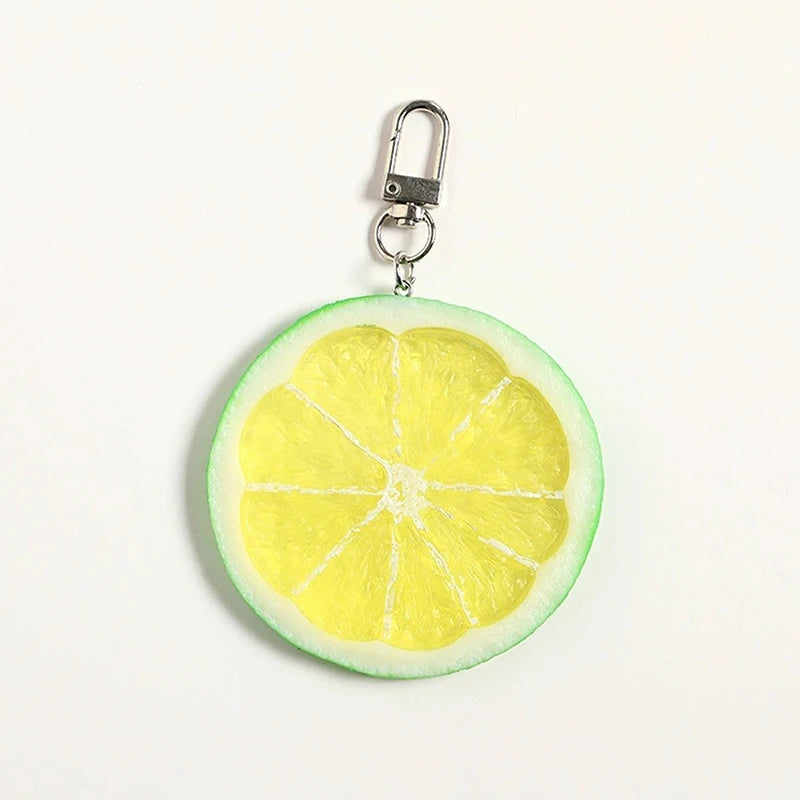 PVC Simulation Fruit Key Chain Lemon Slice Food Model Funny Shooting Prop Car Key Chain Bag Hanging Jewelry Gift