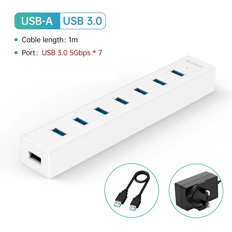 ORICO USB 3.0 Hub 7-port USB3.0 High-speed Transmission HUB Portable USB with Power Distributor Suitable for Laptop MacBook Pro