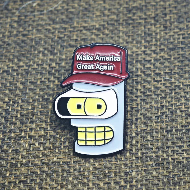 Futurama Enamel Pin Funny Bender Make America Great Again Cartoon Robot Metal Brooch Movie Lapel Pins Gifts  Accessories Jewelry