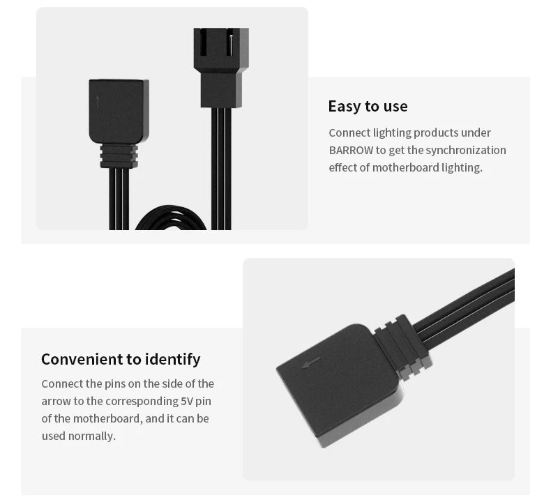 Barrow ARGB 5V 3PIN Motherboard Lamp Conversion Cable Pc Led Strip Extension Cable Connector LRC2.0 Addressable RGB ZBDZJX-5M