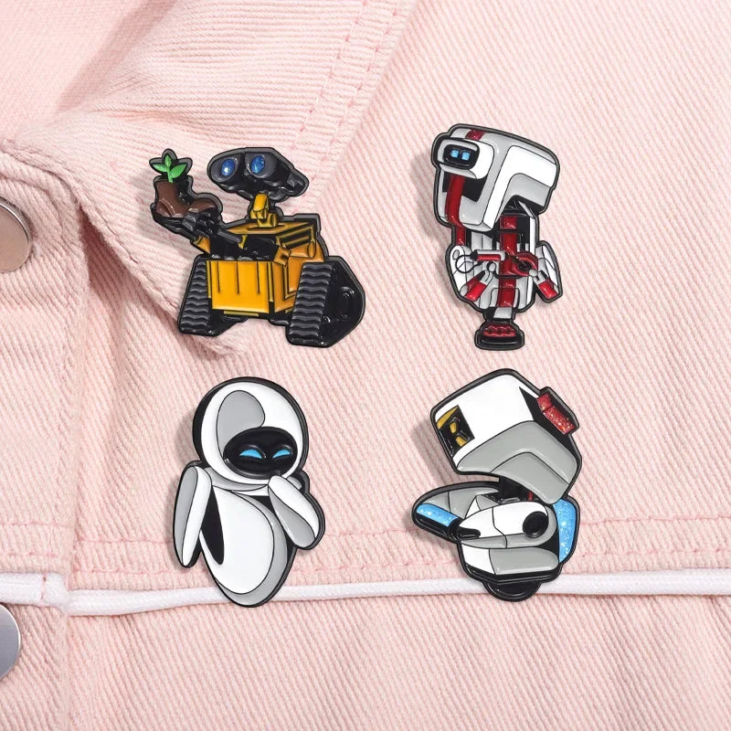 SET Walle Enamel Pins Cartoon Robot Eva Metal Brooch Backpack Badge Halloween Accessory Gifts for Friends Fashion Jewelry
