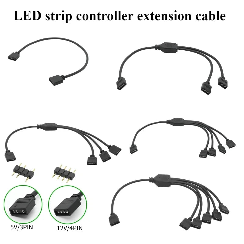 1/3Pcs/lot Motherboard RGB SYNC Splitter, 12V 4Pin RGB / 5V 3Pin ARGB SYNC HUB Transfer Extension Cable 100cm/200cm