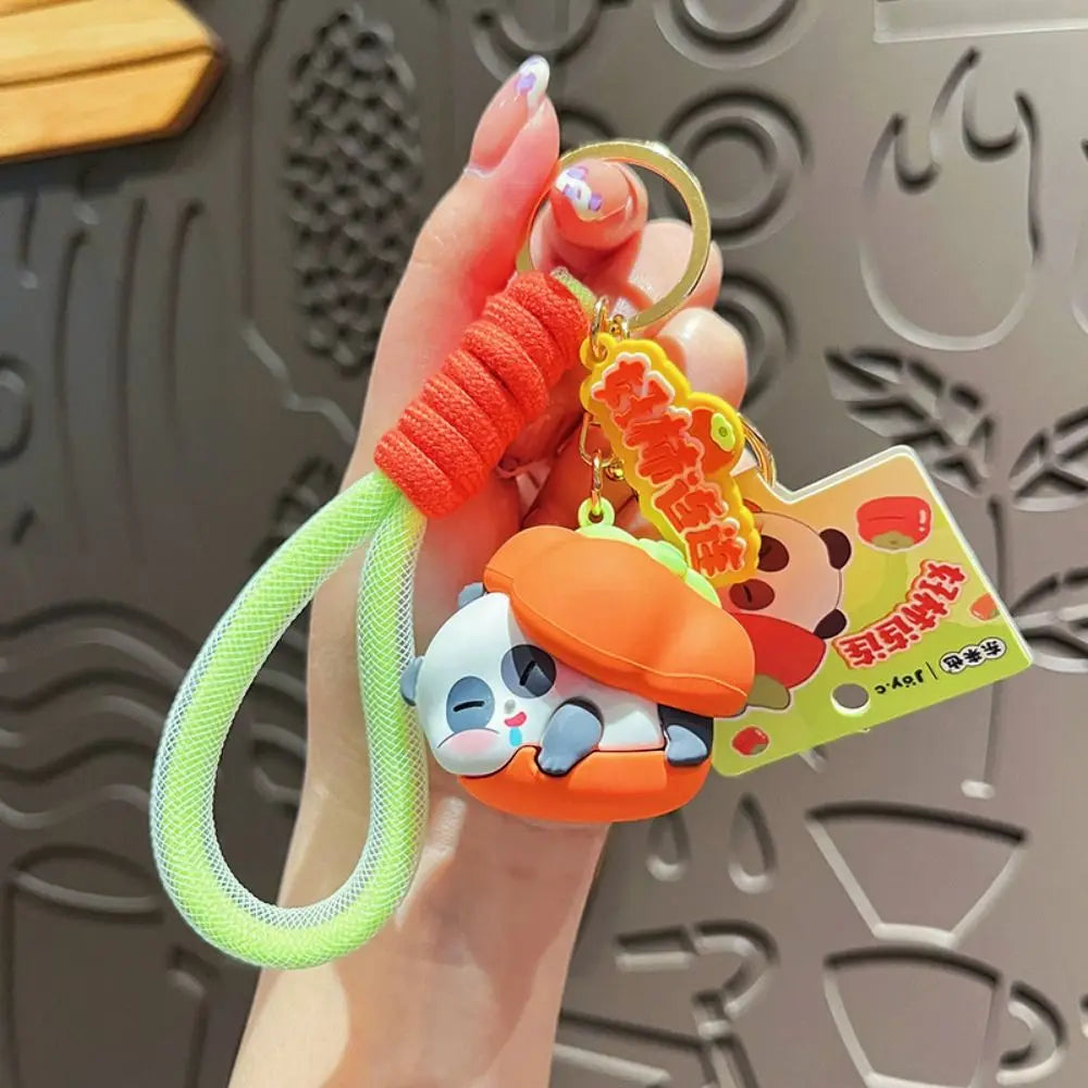 New Cute Fruit Panda Keychain Creative Funny Car Keyring PVC Cartoon Bag Pendant Boy Girl