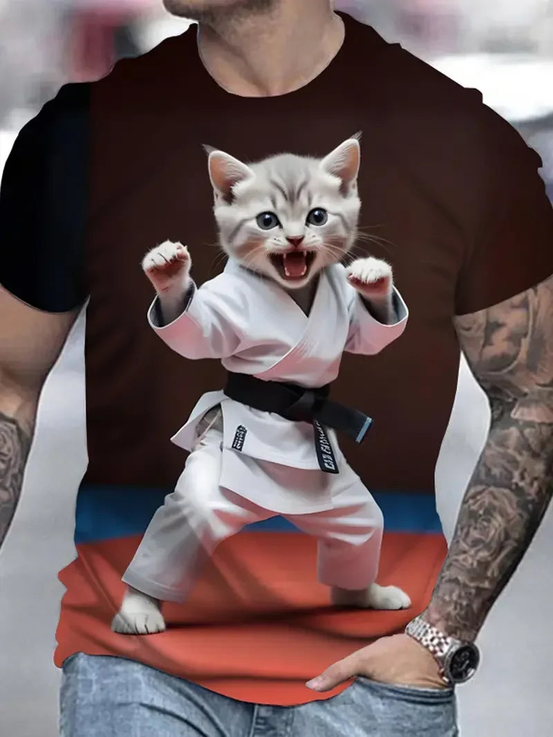 Funny Men's T-shirts Cute Cat 3D Print Tops Men Women Short Sleeve Tee Oversized Streetwear T shirt Casual Simple Men's Clothing