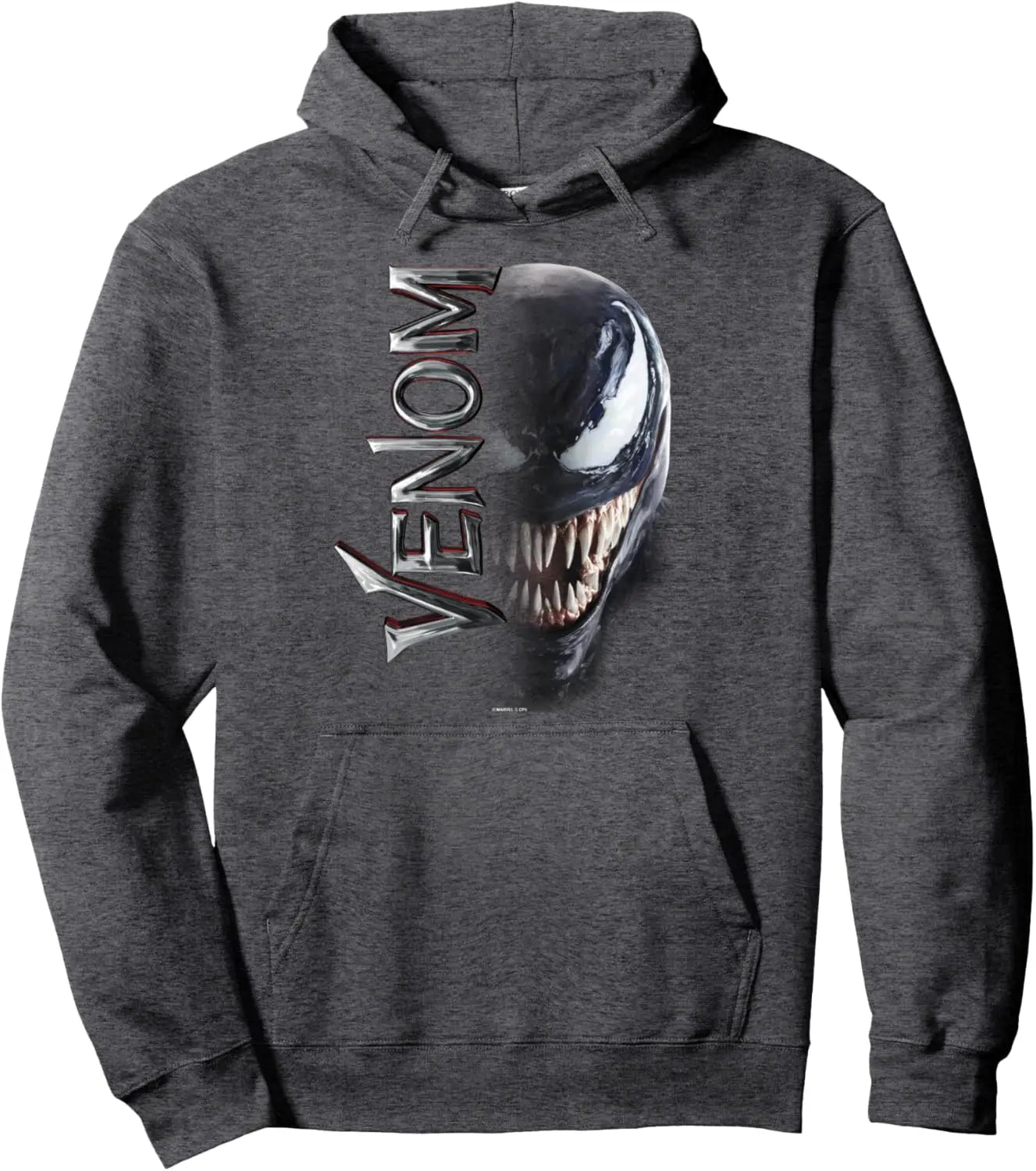 Marvel Venom Black Hoodie with Silver Text Print and Red Outline Design Men's Graphic Cotton Pullover Hooded Sweatshirt