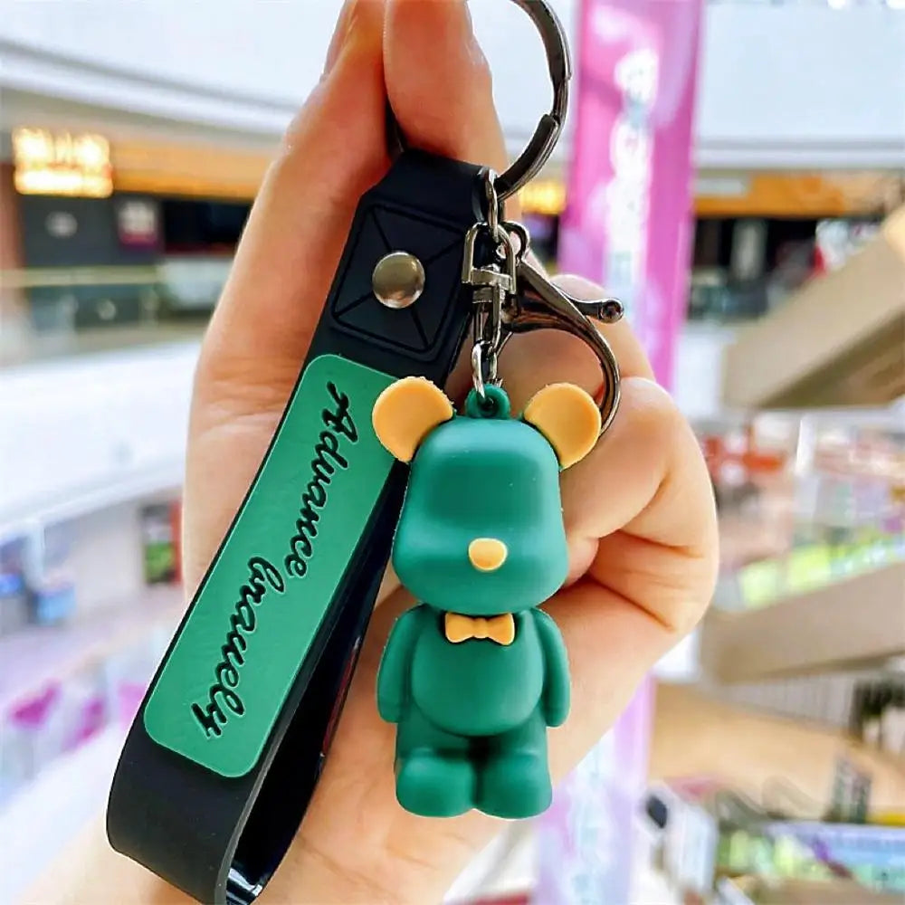Cute Pvc Tie Bear Keychain Silicone Animal Doll Pendant Keyring With Wristband For Couple Backpack Bag Key Accessories Kid Gifts