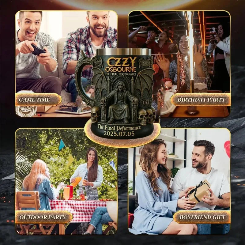 Ozzy Osbourne The Final Performance 3D Mug Stainless Steel Skull Water Cup Halloween Commemorative Mark Cup Gift for Fans Men