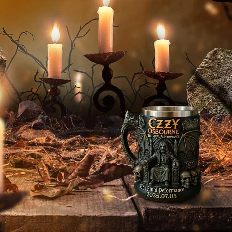 Halloween 3D Ozzy Osbourne Commemorative Mug Stainless Steel Skull Water Cup Beer Mug Coffee Cup Drinking Utensils