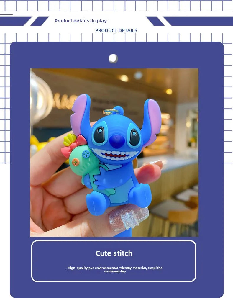 Anime Fashion Keychain Cartoon Stitch Cute Doll PVC Key Chain Kids Keyring Car Ornament Girl Boy Festival New Year Gifts